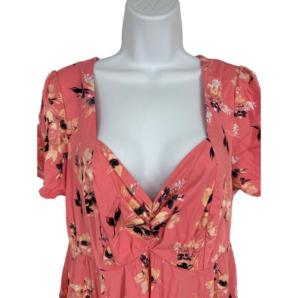Torrid Mini Challis Shirred Short Sleeve Peach Floral Dress Size L - Picture 2 of 9
